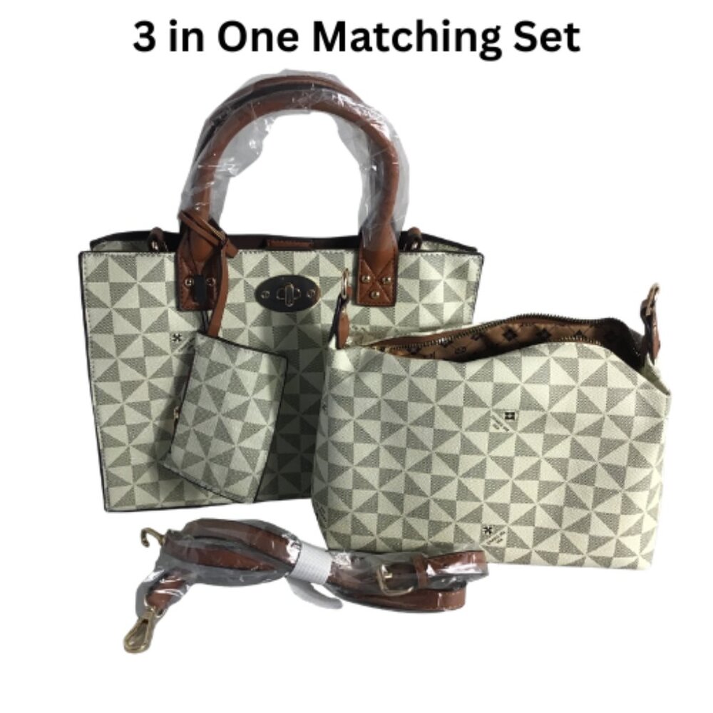 3-in-1 Monogram Satchel Value Medium Set, Beige